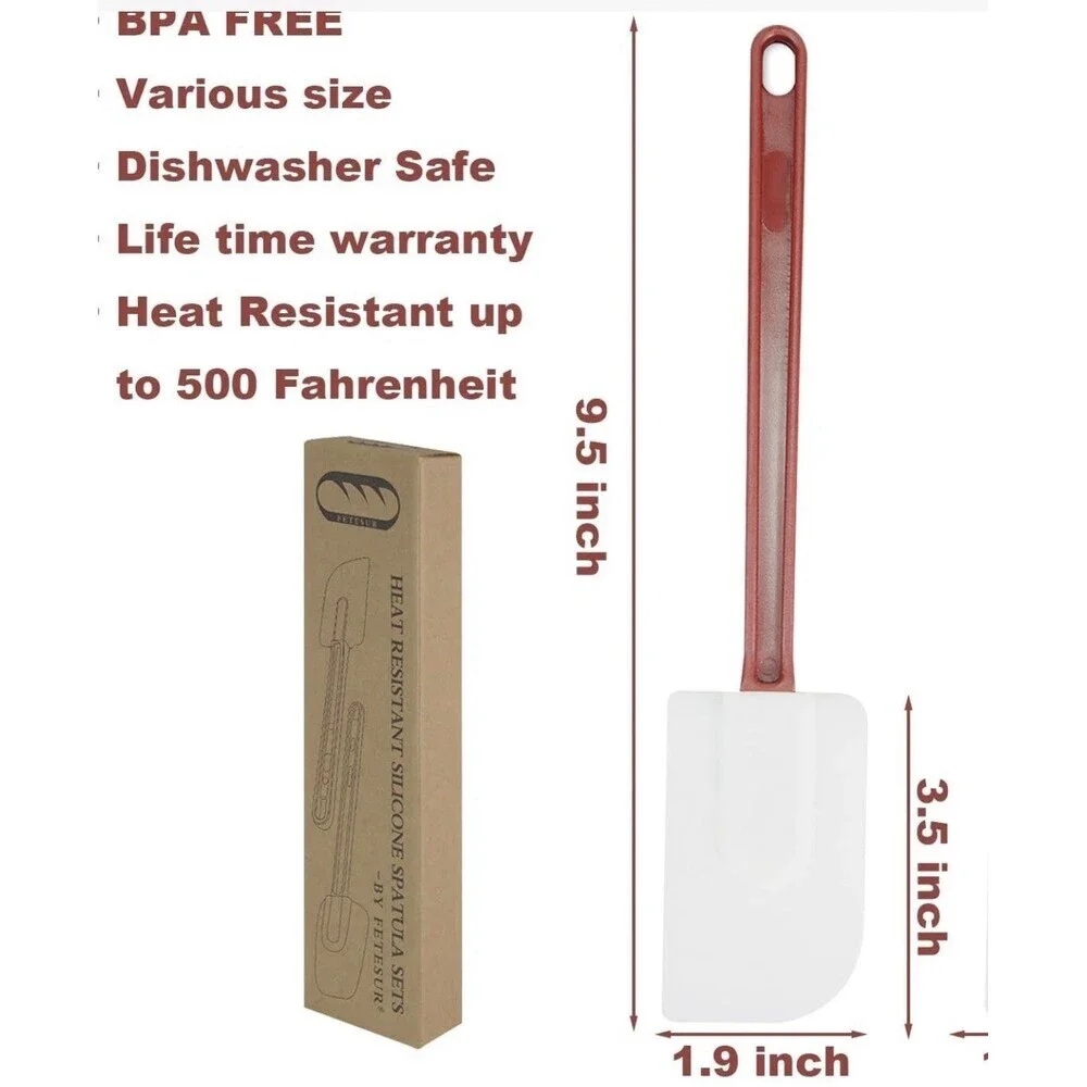 High Heat Resistant Silicone Scraper Spoon Commercial Cooking Spatula Red Handle